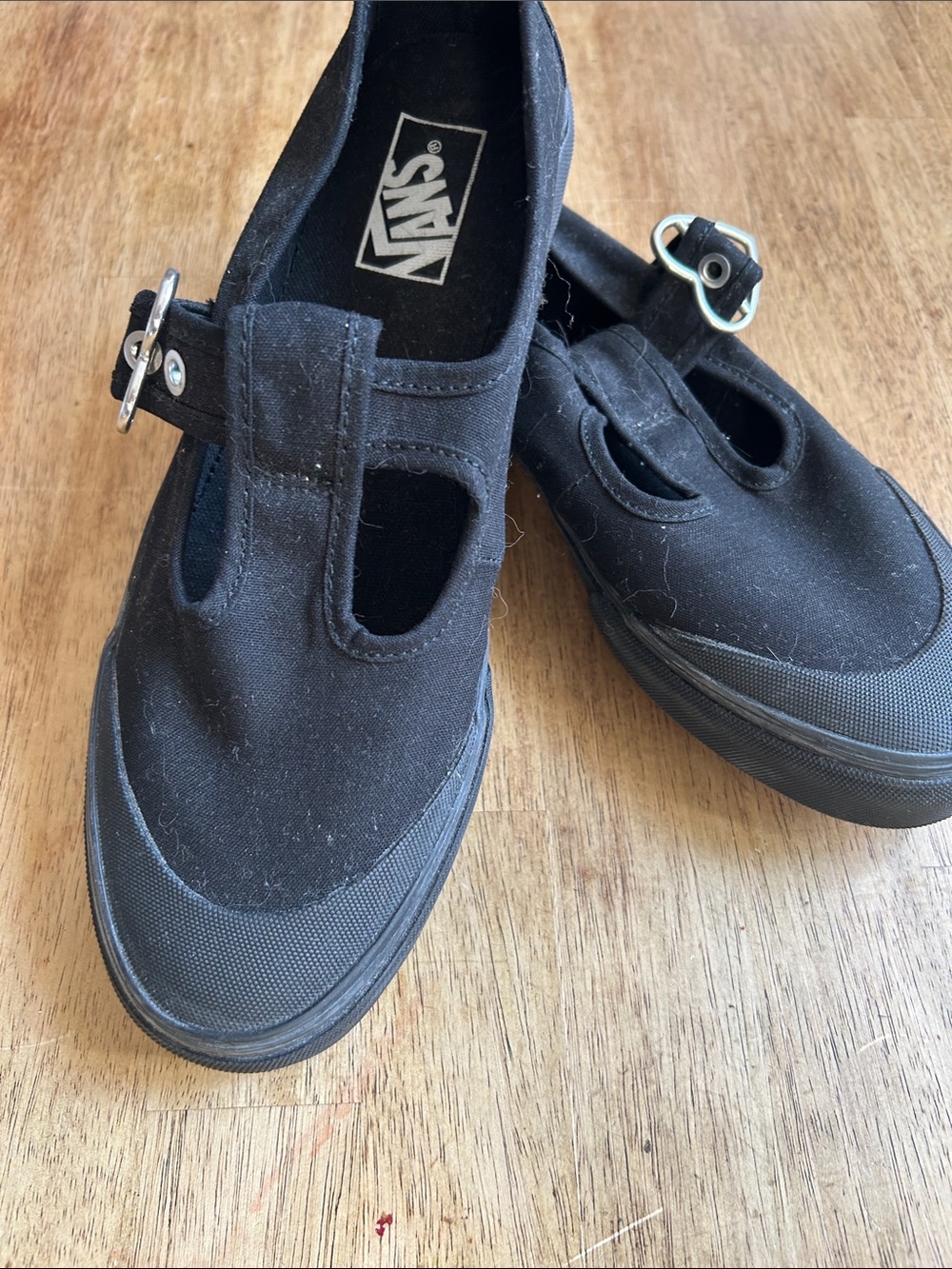 Vans Black Canvas Mary Jane Flats with Heart Buckle Detail - Picture 2 of 3